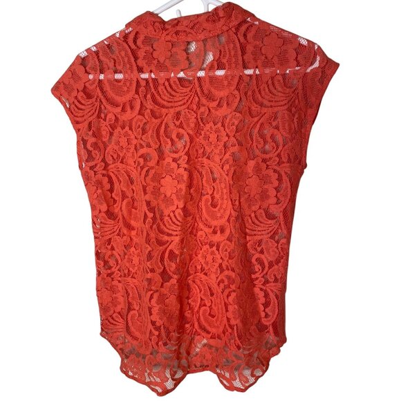 Tart M Coral Lace Button-Front Blouse Sheer Cap Sleeve Romantic Boho - Picture 2 of 7